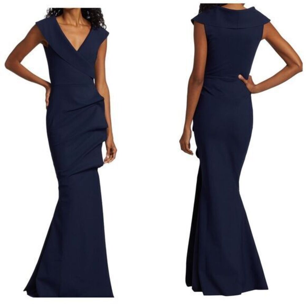 Chiara Boni La Petite Robe Norc Cocoon Collar Trumpet Gown Blue Notte Sz 6